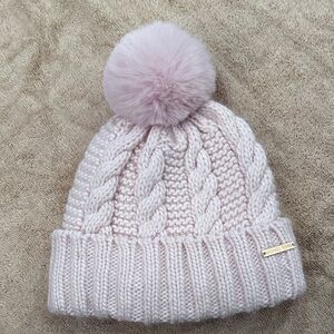 Michael Kors Blush Cable Knit Beanie with Pom-Pom